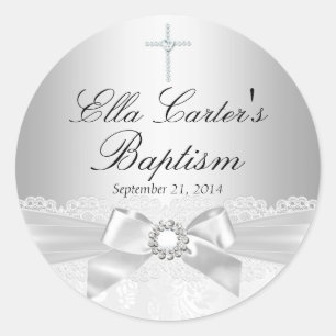 White Lace & Cross Baptism Sticker