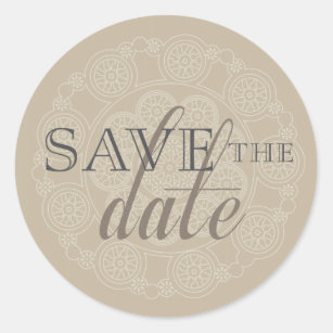 White Lace Doily Save the Date Wedding Stickers