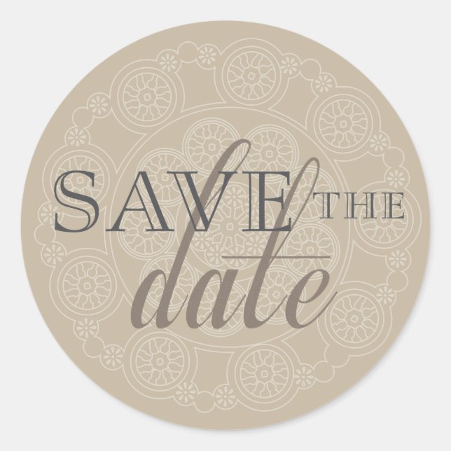 White Lace Doily Save the Date Wedding Stickers (Front)