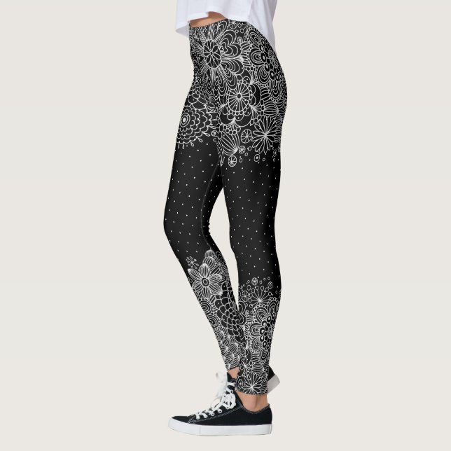 White Lace & Dots Girly Design Leggings (Left)
