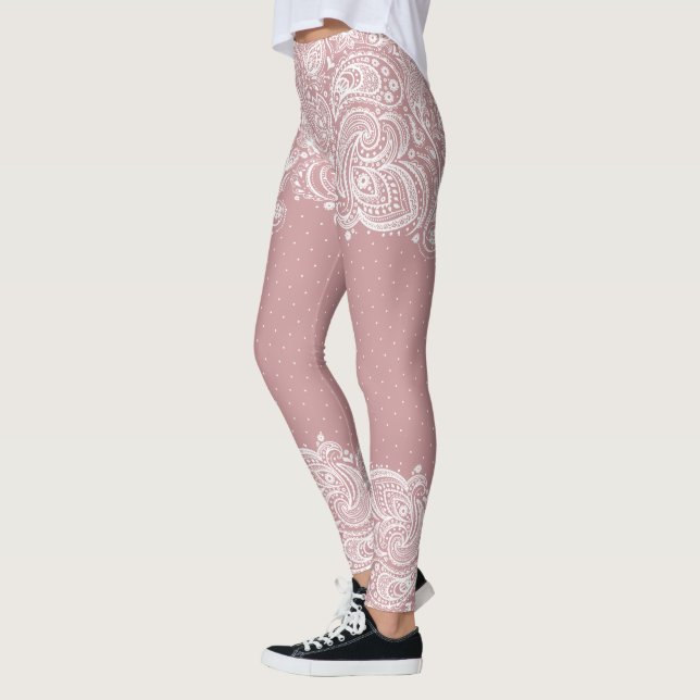 White Lace & Dots Girly Design Leggings (Left)