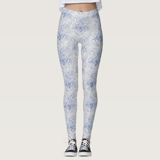 White lace effect art blue or your own colour leggings (Front)