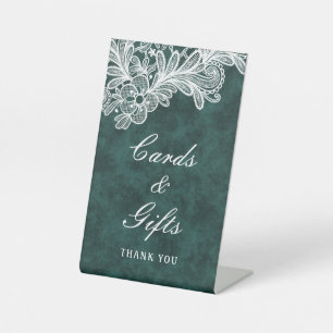 White Lace Emerald Green Faux Velvet Cards & Gifts Pedestal Sign