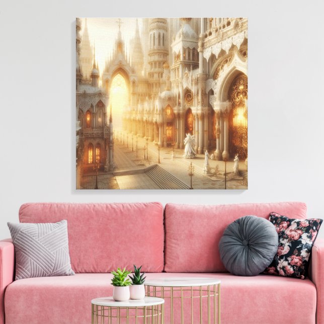 White Lace Fantasy City Canvas Print (Insitu(LivingRoom))