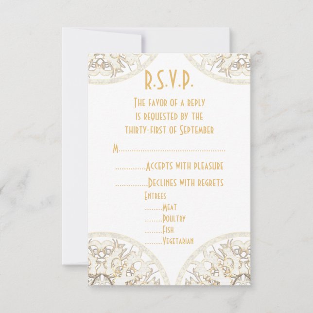 White lace filigree antique damask wedding R.S.V.P RSVP Card (Front)