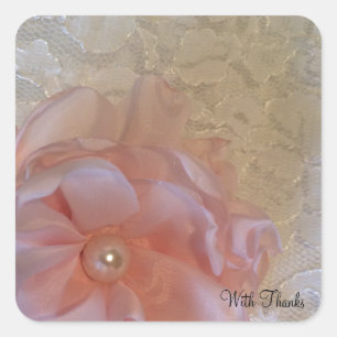 White Lace Floral Thank You Square Sticker