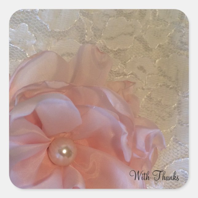White Lace Floral Thank You Square Sticker (Front)