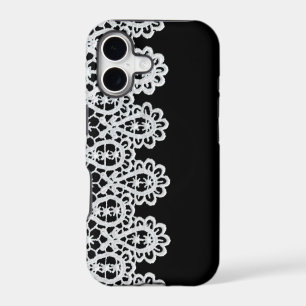 White lace forms a delicate border against black