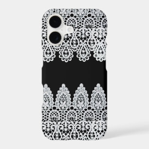 White lace forms a delicate border against black
