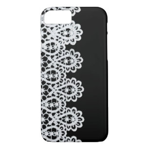 White lace forms a delicate border against black iPhone 8/7 case