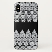 White lace forms a delicate border against black