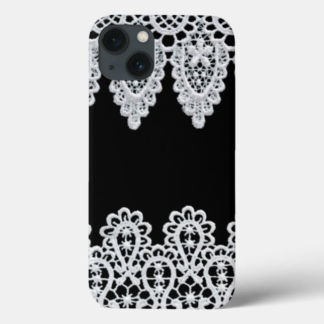 White lace forms a delicate border against black Case-Mate iPhone case (Back)