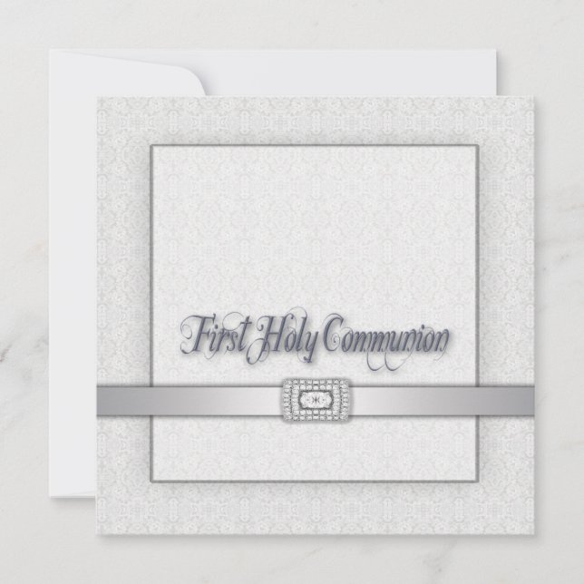 White Lace Girls First Communion Invitation (Front)