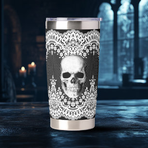White Lace Gothic Skull Insulated Tumbler