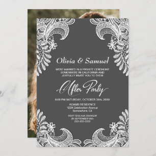 White Lace Grey Custom Photo Wedding After Party Invitation