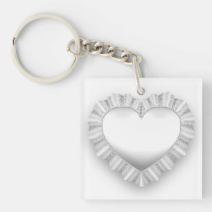 White Lace Heart Customisable Key Ring