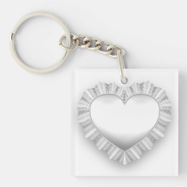 White Lace Heart Customisable Key Ring (Front)