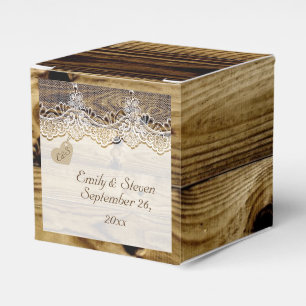 White lace & heart on old wood rustic wedding favour box