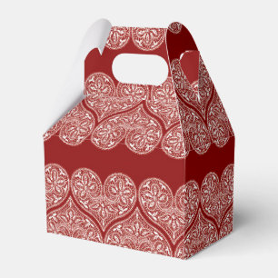 White Lace Hearts on a Rich Red Background Favour Box
