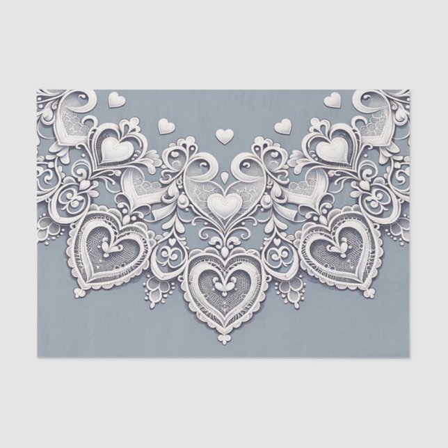 White Lace Hearts Romantic Charm Bridal Shower  Tissue Paper (Front)