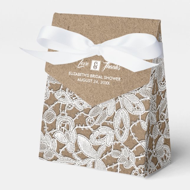 White Lace | Kraft Paper Bridal Shower Favour Boxe Favour Box (Front Side)