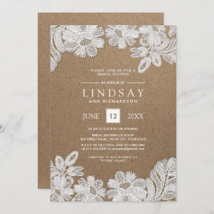 White Lace   Kraft Paper Bridal Shower Invitations