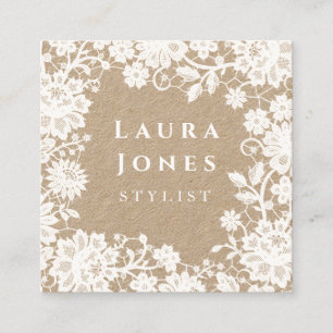 White Lace Kraft Square Stylist Appointment Card