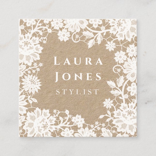 White Lace Kraft Square Stylist Appointment Card (Front)