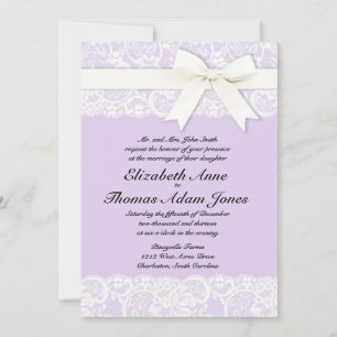 White Lace Lilac Purple Wedding Invitation
