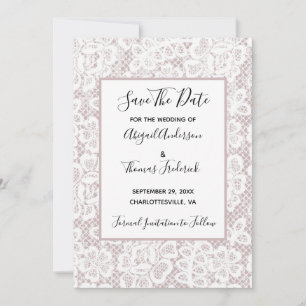 White Lace Mauve Dusty Rose Pink Save the Date