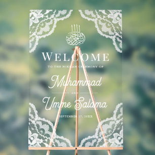 White Lace Muslim Wedding Welcome Acrylic Sign