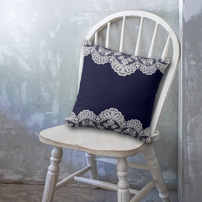 White Lace Navy Blue Cushion (Creator Uploaded)