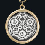 White Lace on Black (Bridesmaid Necklace) Gold Plated Necklace<br><div class="desc">Shown with gold finish and large size, this necklace makes a lovely gift for your bridesmaids that they will cherish forever. At the centre is Leslie Sigal Javorek's original digital painting of a white lace doily set against a solid black background. Also available with silver plating or sterling silver and...</div>