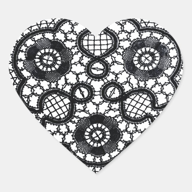 White Lace on Black (Heart-Shaped Stickers) Heart Sticker (Front)