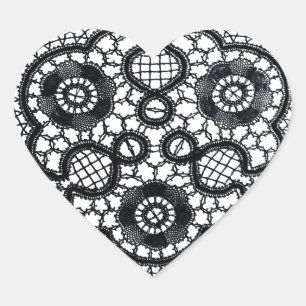 White Lace on Black (Heart-Shaped Stickers) Heart Sticker