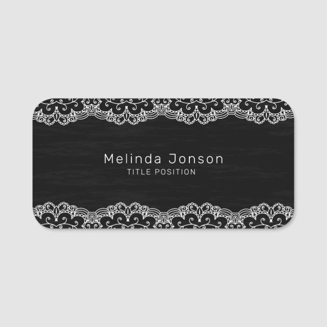 White Lace On Black Name Tag (Front)