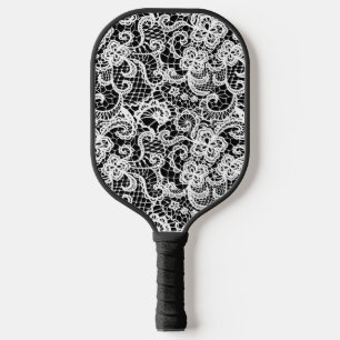 White Lace On Black Pickleball Paddle