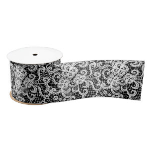 White Lace on Black Satin Ribbon