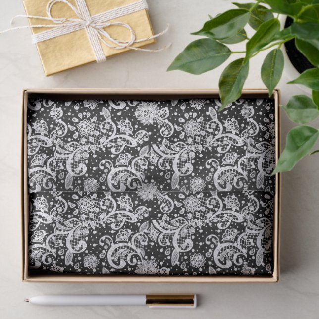 White Lace on Black  Tissue Paper (Gift)