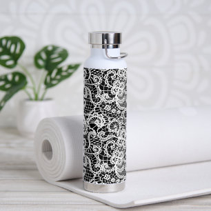 White Lace On Black Water Bottle