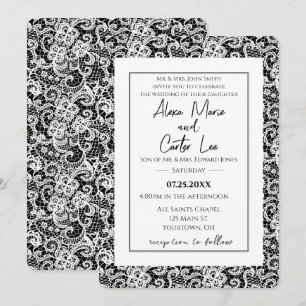 White Lace On Black Wedding Invite