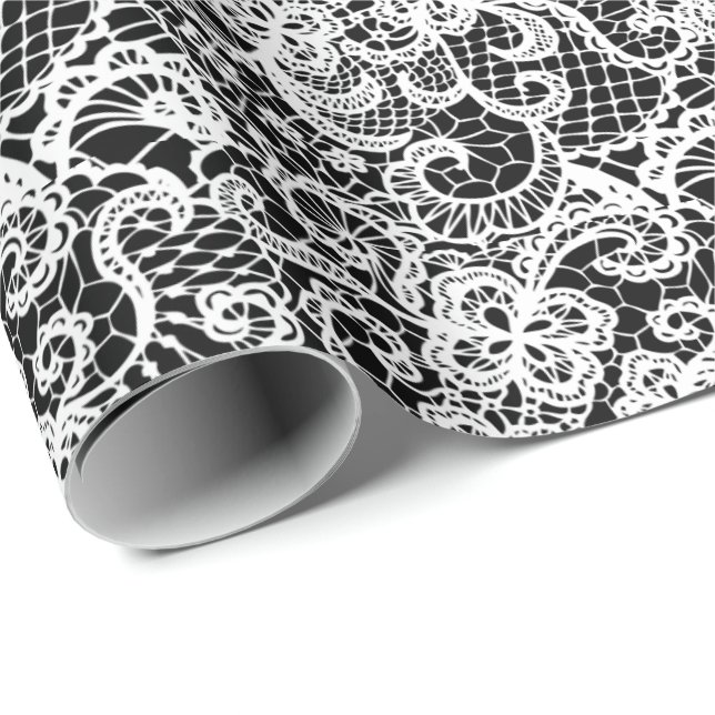 White Lace on Black Wrapping Paper (Roll Corner)