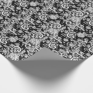 White Lace on Black  Wrapping Paper