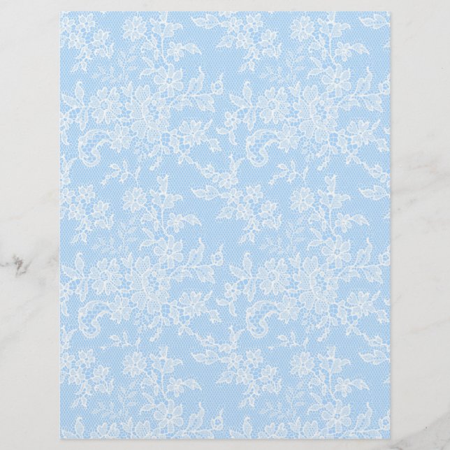 White Lace on Blue Arts & Craft Scrapbook Paper (Front)
