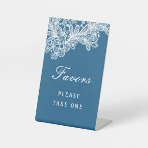 White Lace on Blue Favours Pedestal Sign