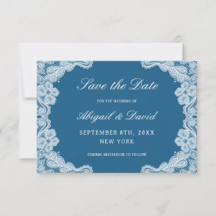 White Lace on Blue Wedding Save The Date
