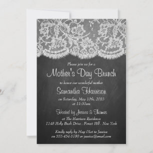 White Lace On Chalkboard Mother's Day Brunch Invitation