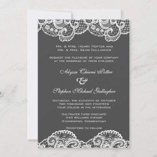 White lace on choice of background colour invitation