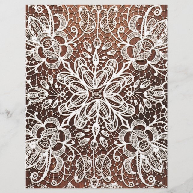 White Lace on Dark Wood Scrapbook Paper (Front)