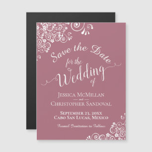 White Lace on Dusty Rose Save the Date Magnet